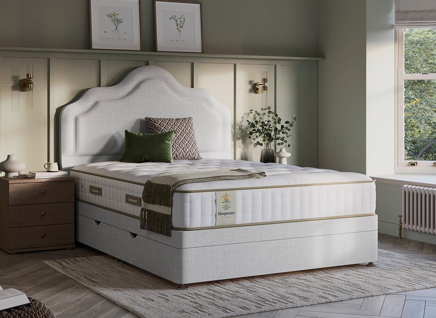 A sleepeezee bed frame with a sleepeezee mattress, set in a bedroom