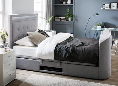 Tokyo Upholstered Bed Frame With 43 Led Tv 5 1 Surround Sound System Dreams
