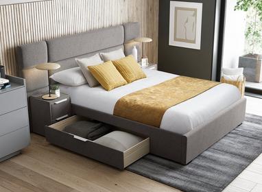 Hart Upholstered Bed Frame With Bedside, King Bed With Side Drawers