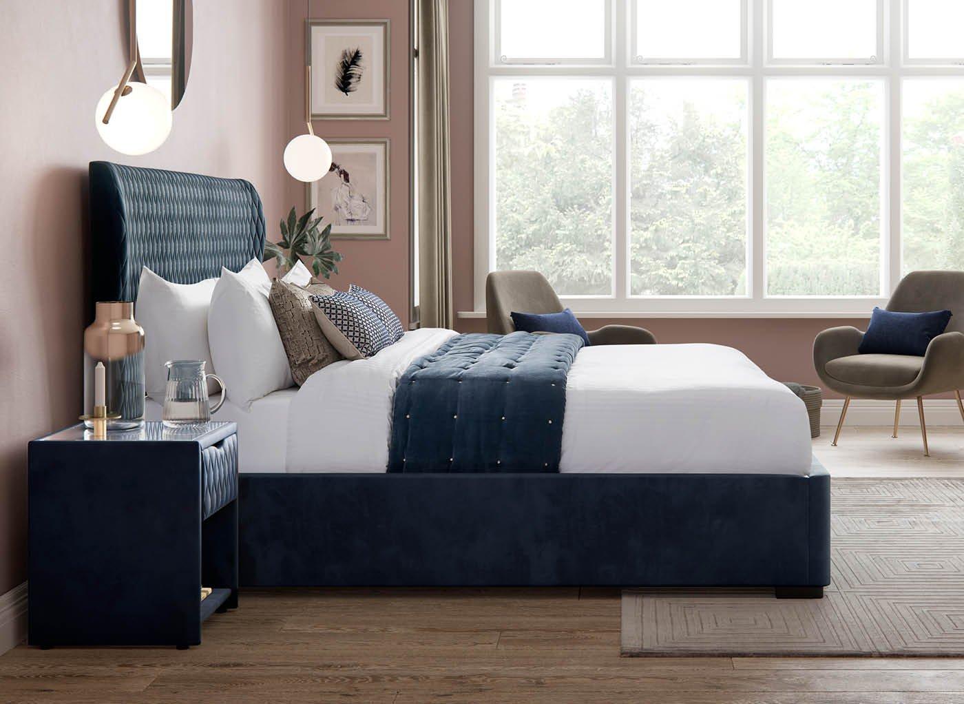 Ellis Velvet-Finish Upholstered Bed