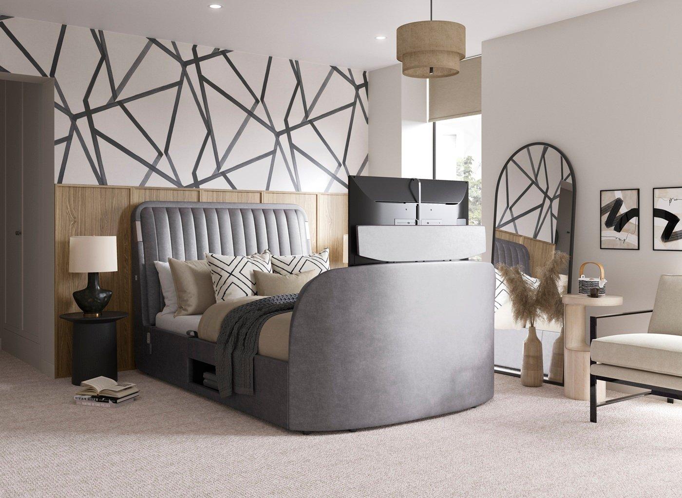 Yokohama Velvet-Finish Ottoman Dolby Atmos LG TV Bed Frame