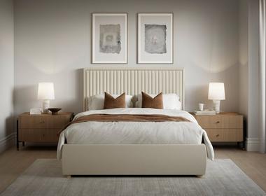 Metal bed frame in bedroom