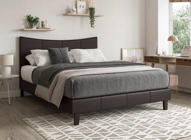 Jakarta Faux Leather Low Rise Bed Frame, Brown Leather Bed
