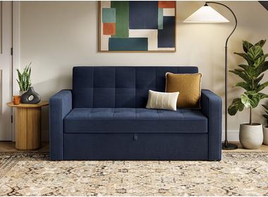 Bed frame against a wooden wall with ottoman lift open