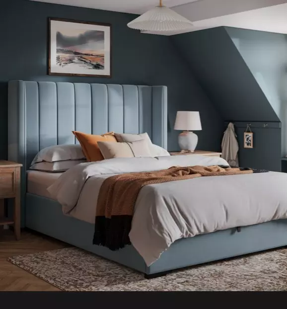 Antique Blue Ottoman Bed Frame In Bedroom