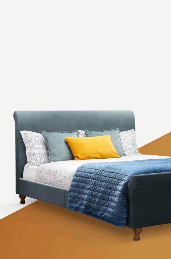 Bed frame cutout on white and orange background