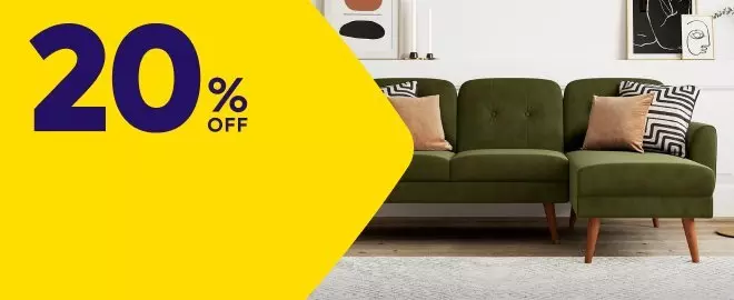20% Off, Green sofa bed in background image | Dreams