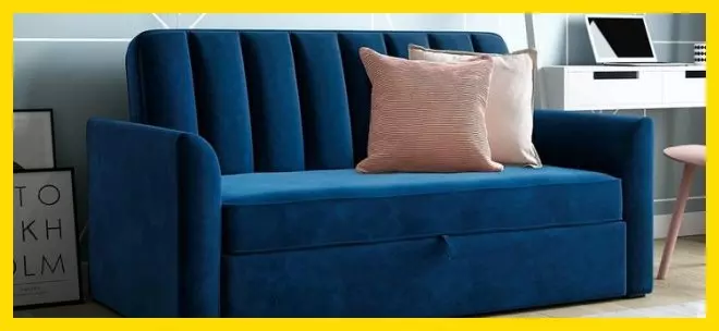 Blue sofabed in a room setting
