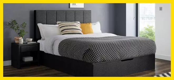 Ealing gray ottoman bed in bedroom setting