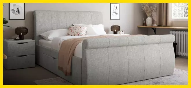 Grey Lucia bed in a bedroom setting.
