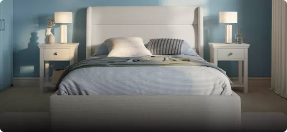 Marcello white bed frame in a bedroom setting.