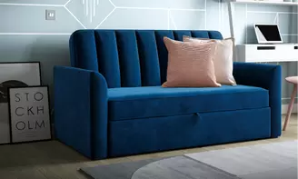 Velvet blue sofa bed.