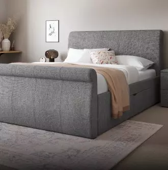 Grey Lucia bed in a bedroom setting.