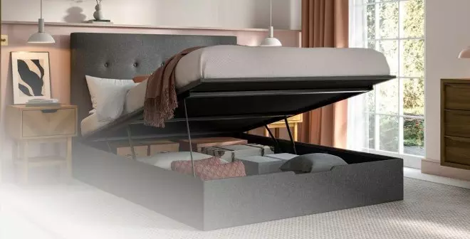 Ashfield grey ottoman bed showcasing under bed storage.