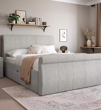 Lucia upholstered storage bed in a bedroom