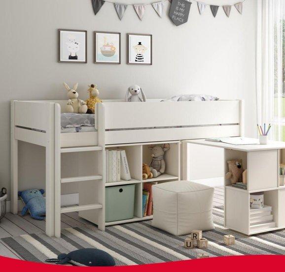 White Anderson Mid Sleeper Beframe With Storage And Desk